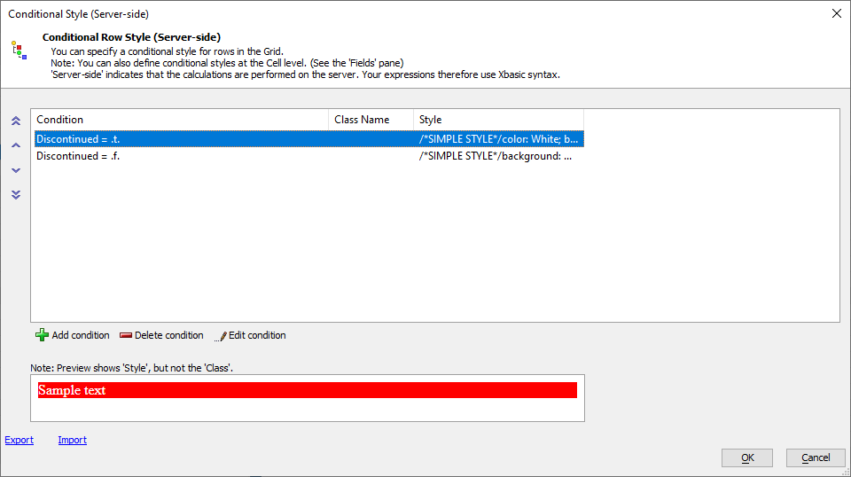 Conditional Style (server-side) dialog